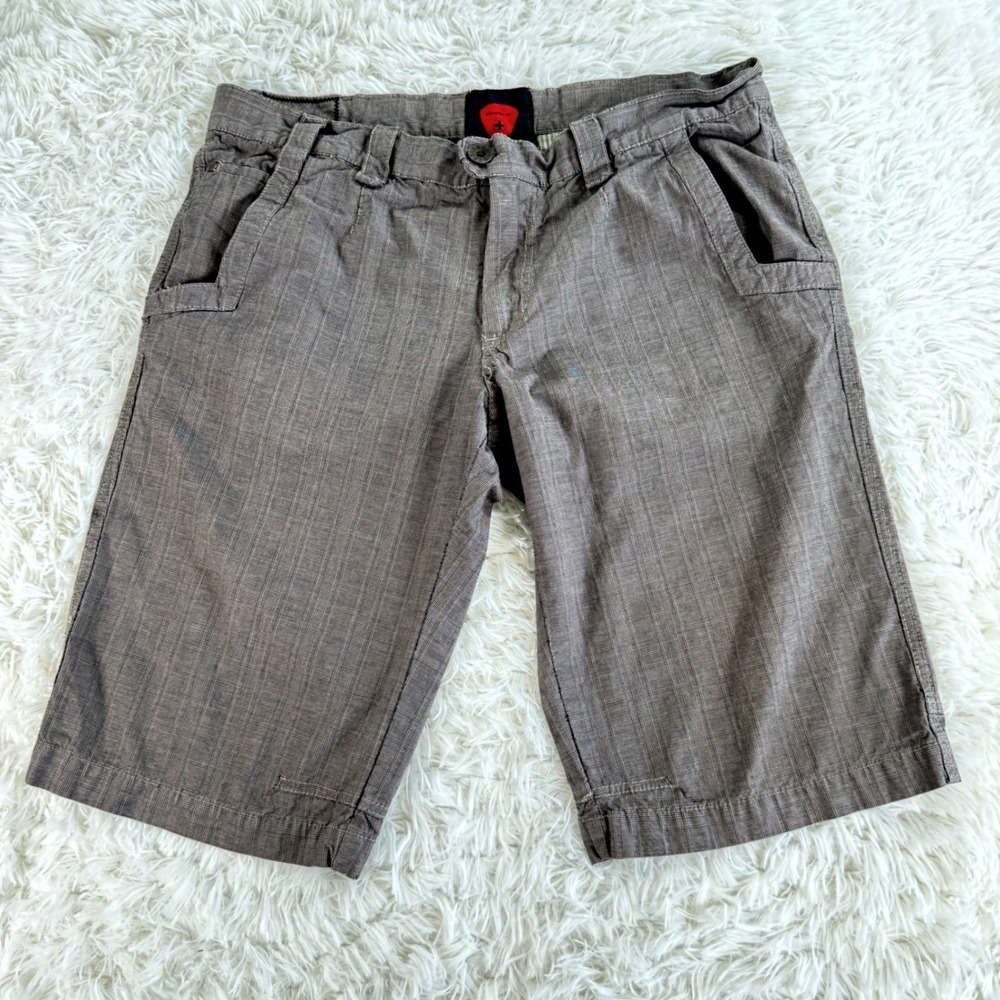 Vintage Strellson Mens Brown Plaid Casual Flat Front Shorts Size 36 90s Y2K Sk8